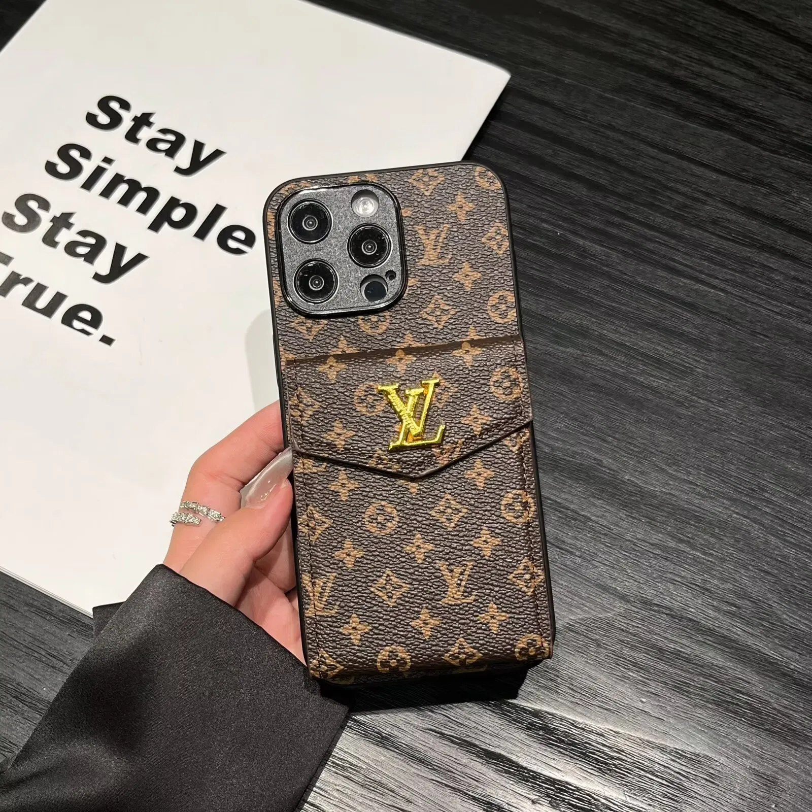 Louis Vuitton Lockme Tender Accordion Card Holder Canvas Leather Apple iPhone Case