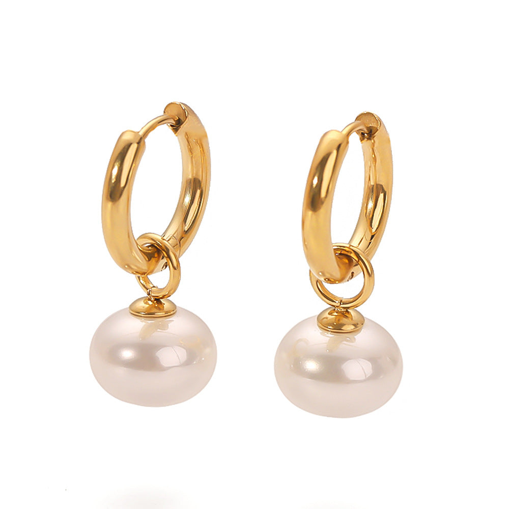 IG Style Pearl Round Geometric Stainless Steel Electroplating Earrings