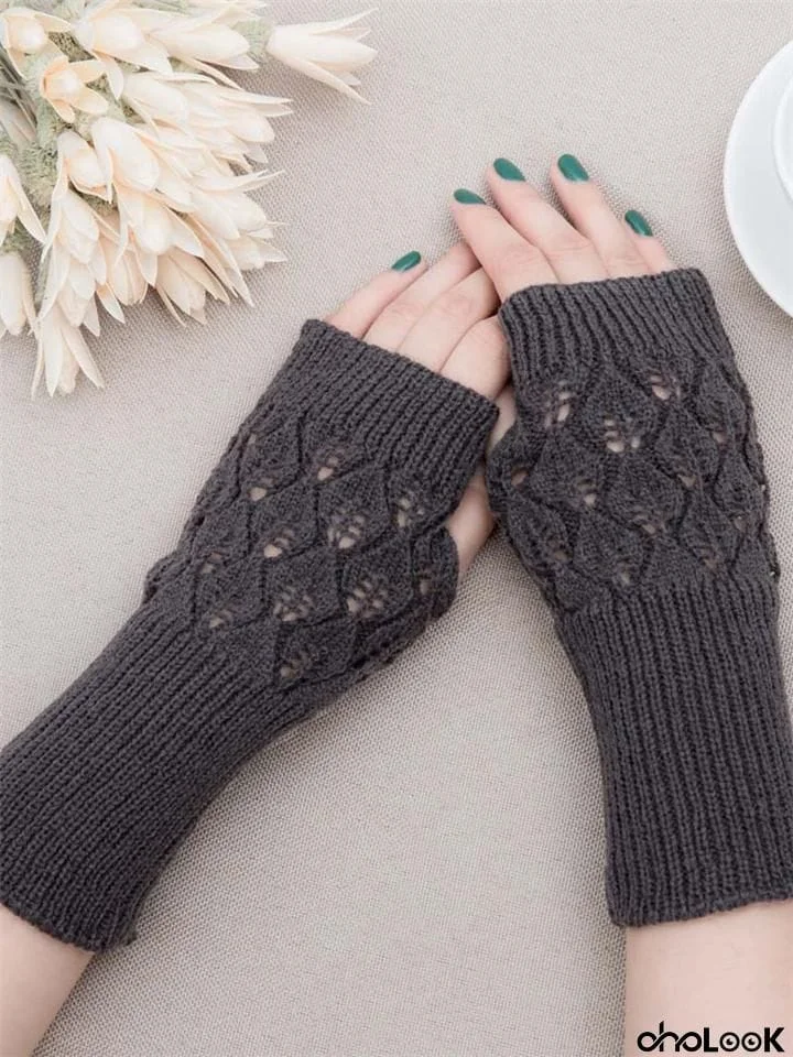 Women's Warm Knitting Jacquard Fingerless Breathable Gloves