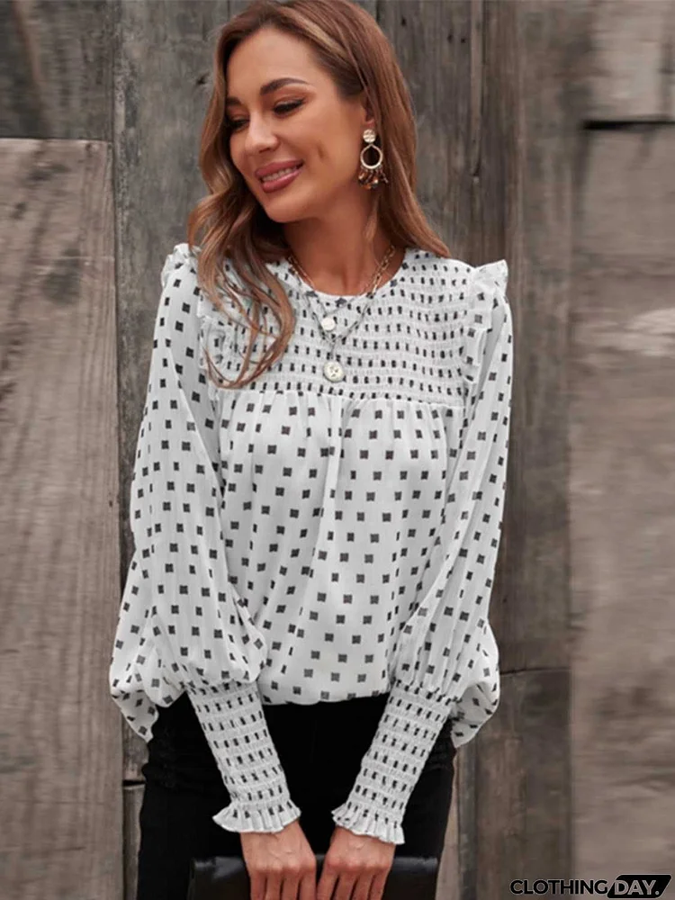 Round Neck Lantern Sleeve Blouse