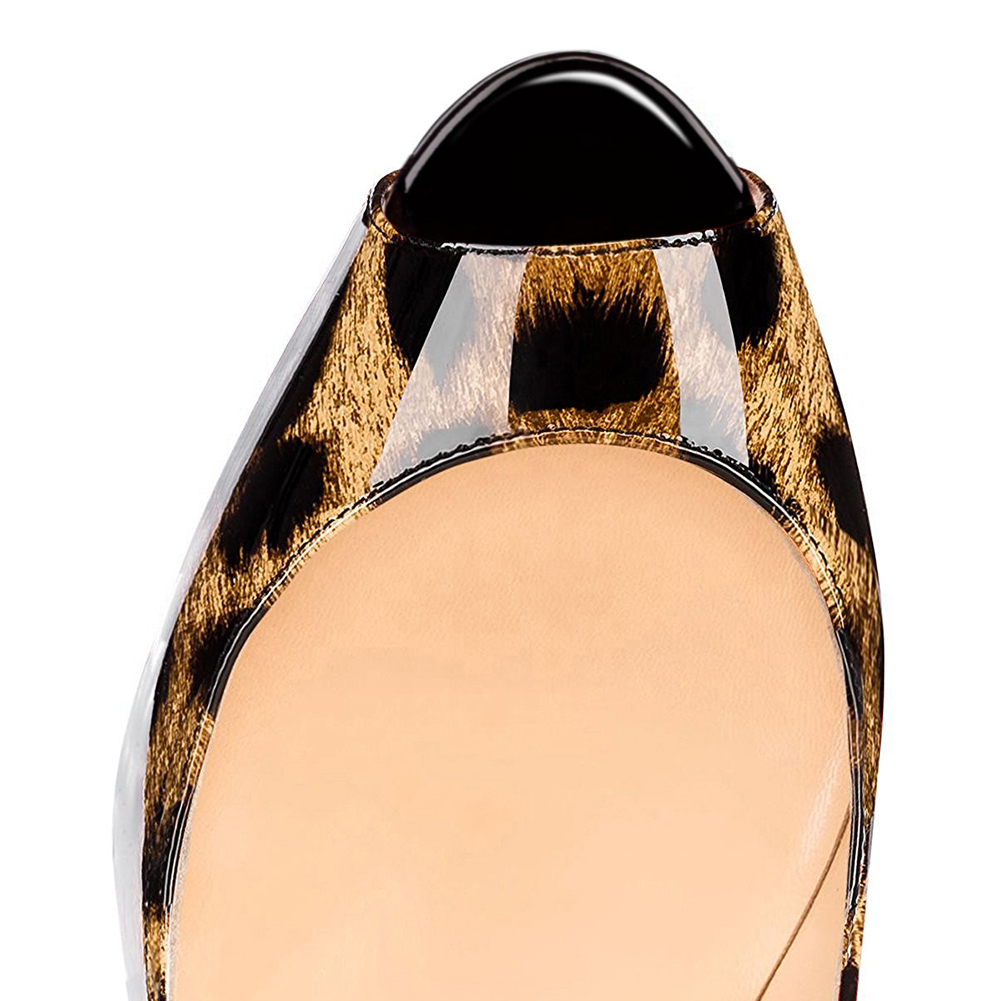 150mm Slingback Sandals Platforms Sky High Party Gradient Color Black Leopard Pumps-vocosishoes