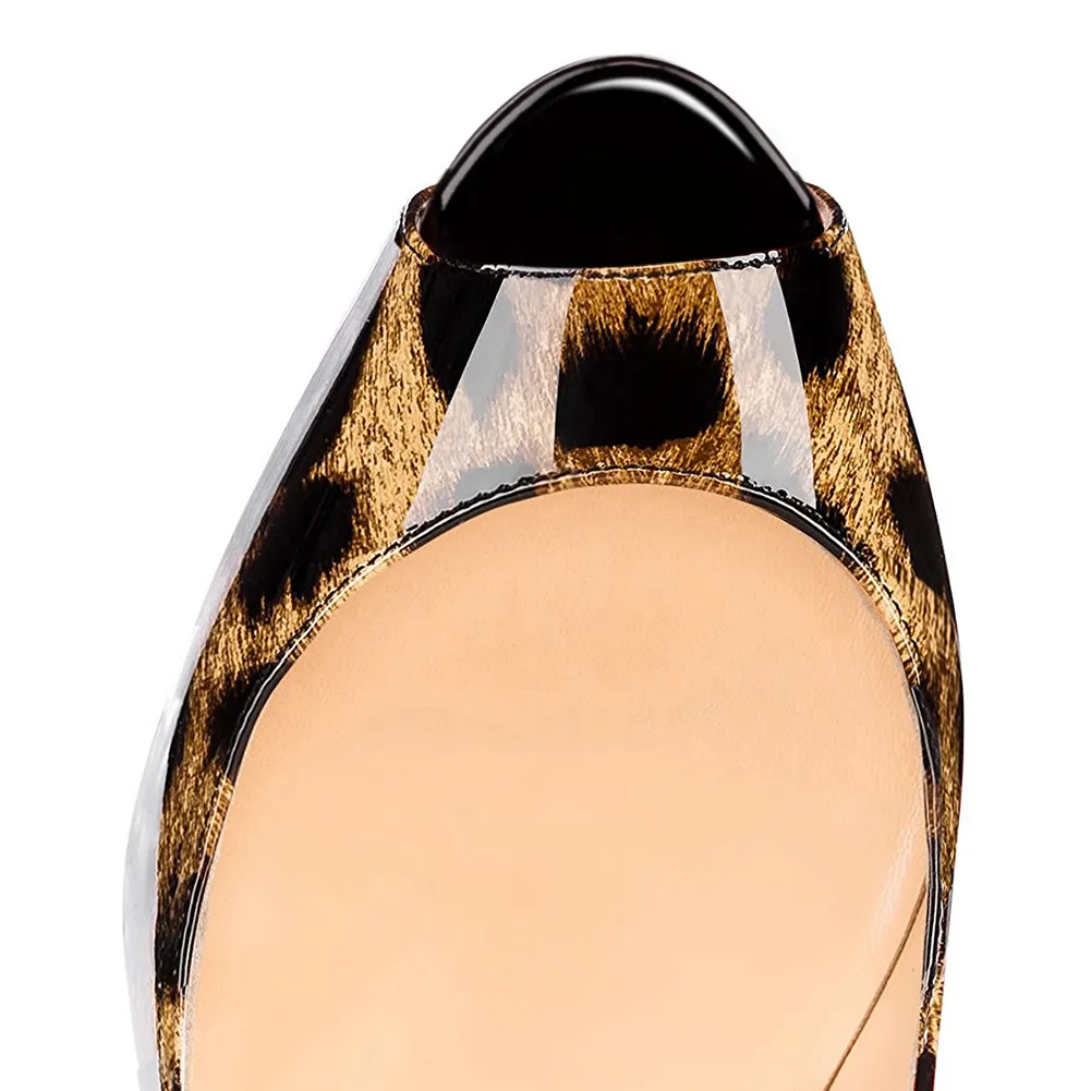 150mm Slingback Sandals Platforms Sky High Party Gradient Color Black Leopard Pumps-vocosishoes