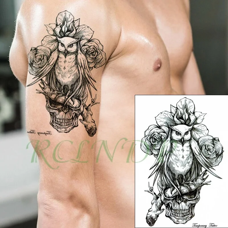 Waterproof Temporary Tattoo Sticker Skull head Clock Fake Tatto Flash Tatoo Back Leg Arm belly big size for Women girl Men