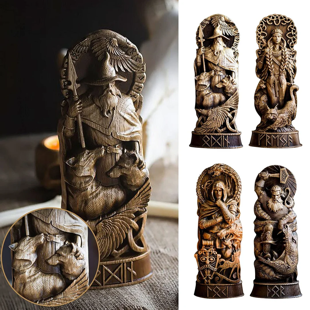🔥Hot Sale🔥(Buy 2 Free shipping)🎁Odin statue, Allfather, Wotan, norse gods, wood carving altar heathen asatru viking god and goddes sculpture wooden scandinavian pantheon