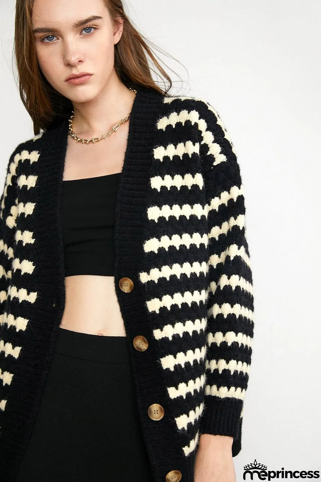 Black Striped Knitted Cardigan