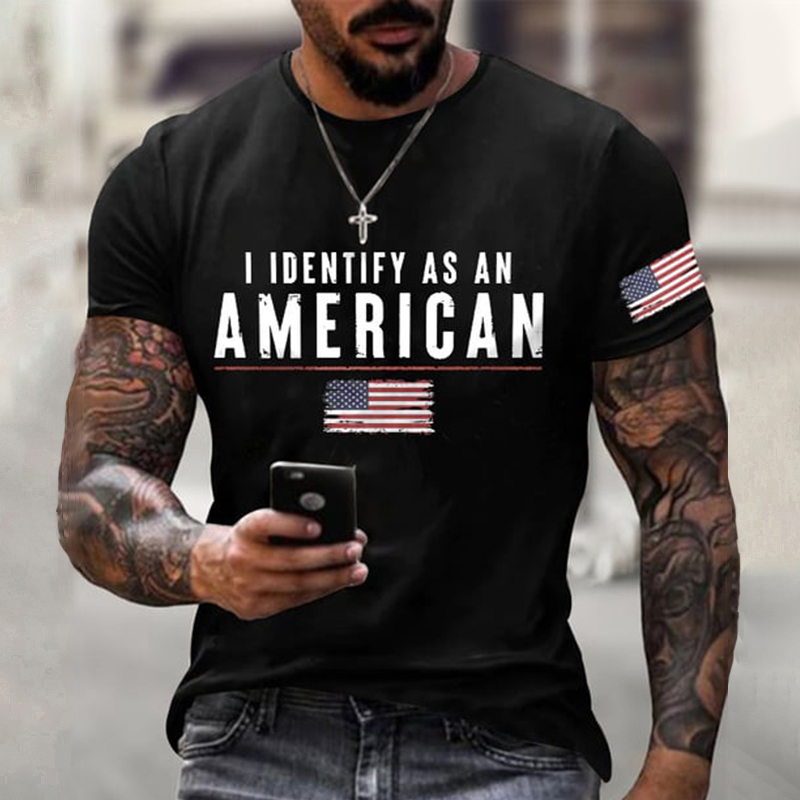 Comstylish Men's I Identify As An American Printed Round Neck T-Shirt