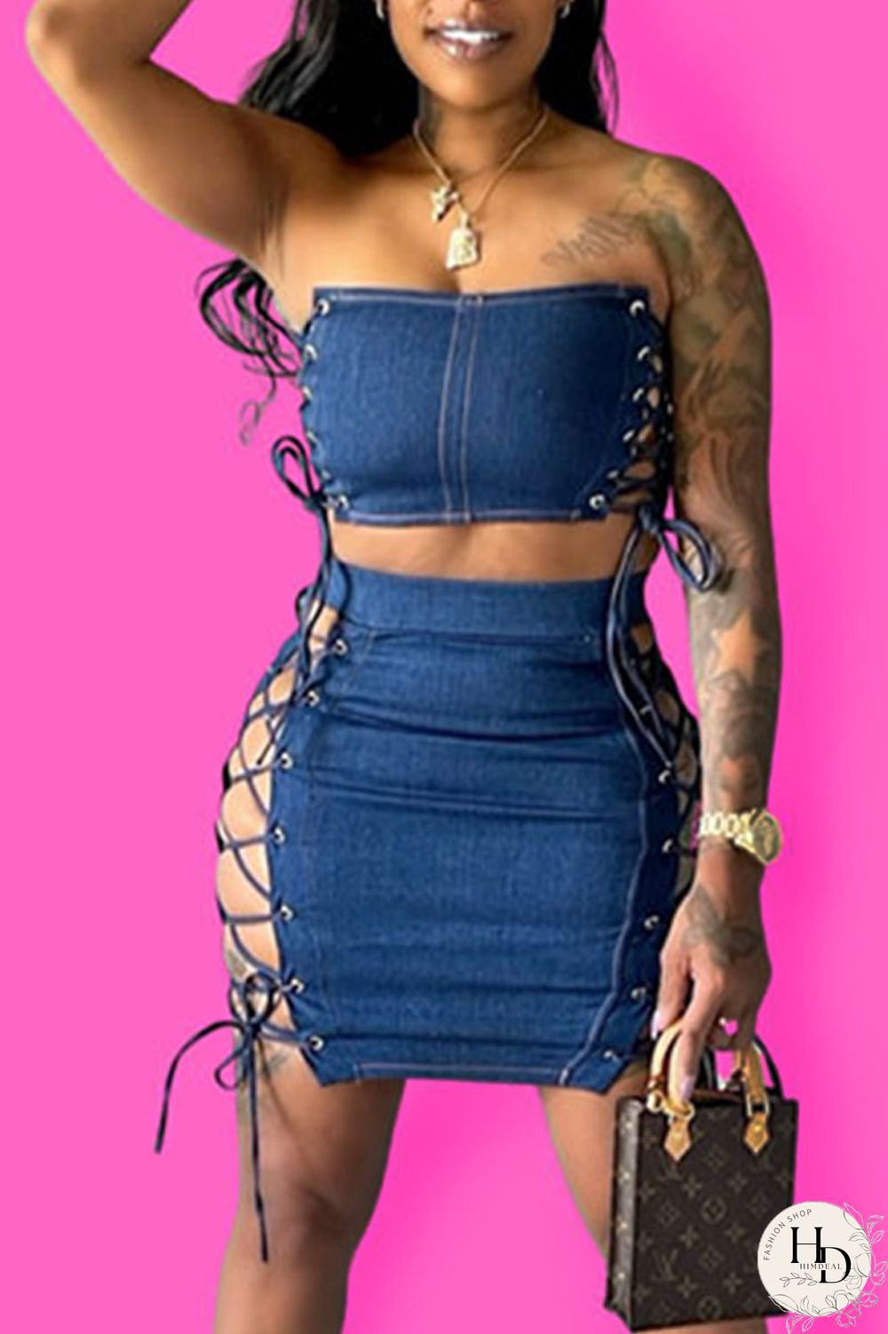 White Sexy Solid Bandage Split Joint Strapless Sleeveless Two Pieces