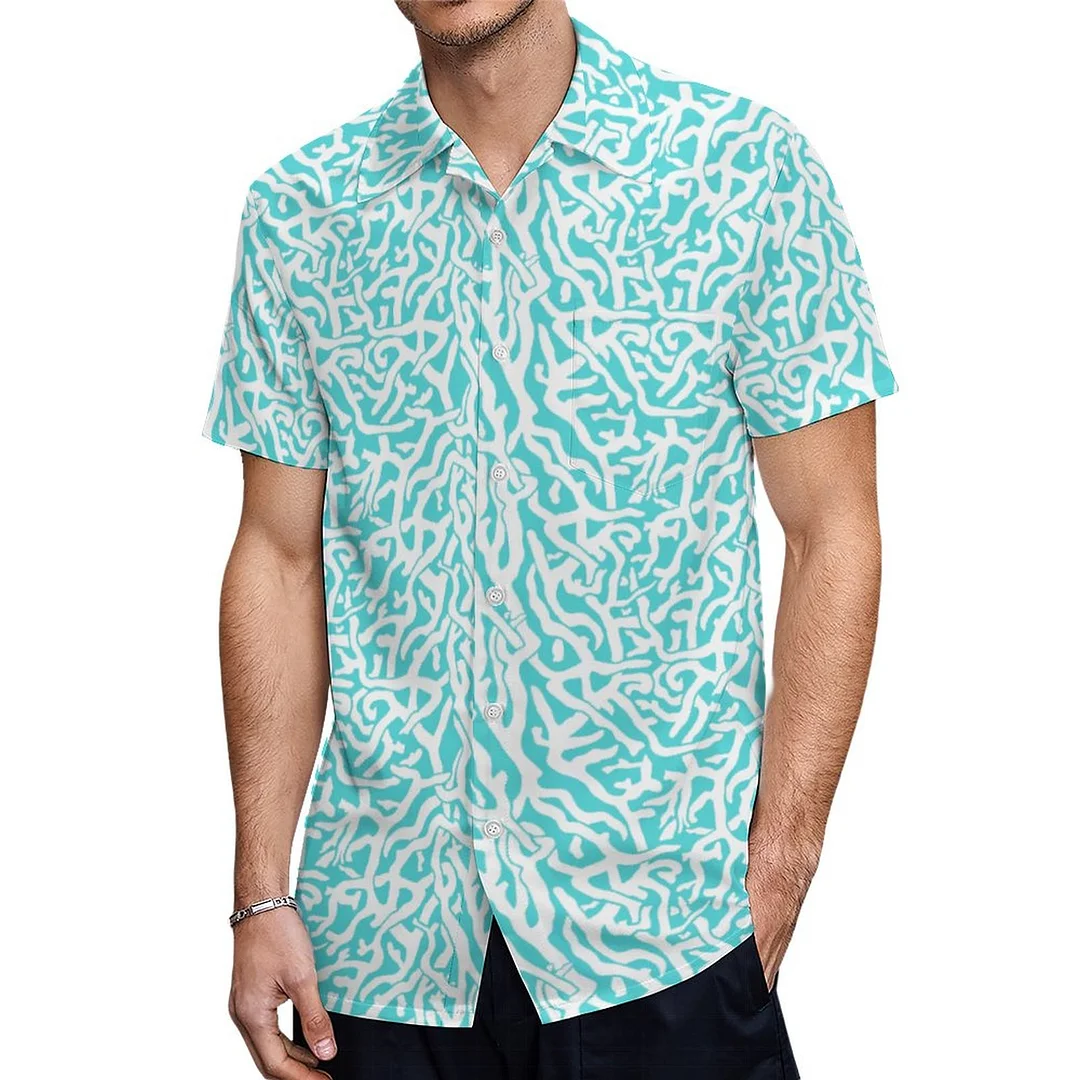 Short Sleeve Coral Reef Nautical Beach Hawaiian Shirt Mens Button Down Plus Size Tropical Hawaii Beach Shirts