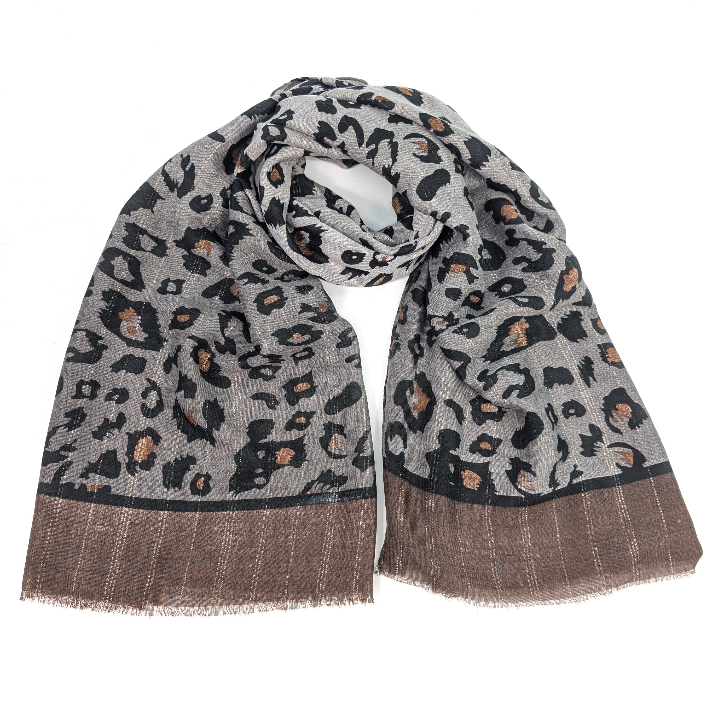 Prapat - Glittery Animal Print Scarf (85x180cm) - Chocolate