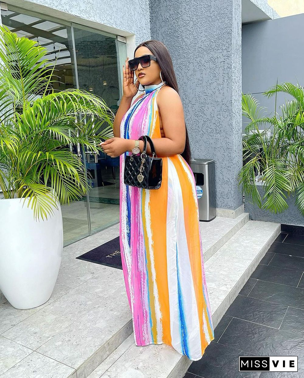 Tie Dye Striped Printed Sleeveless Loose Jumpsuits