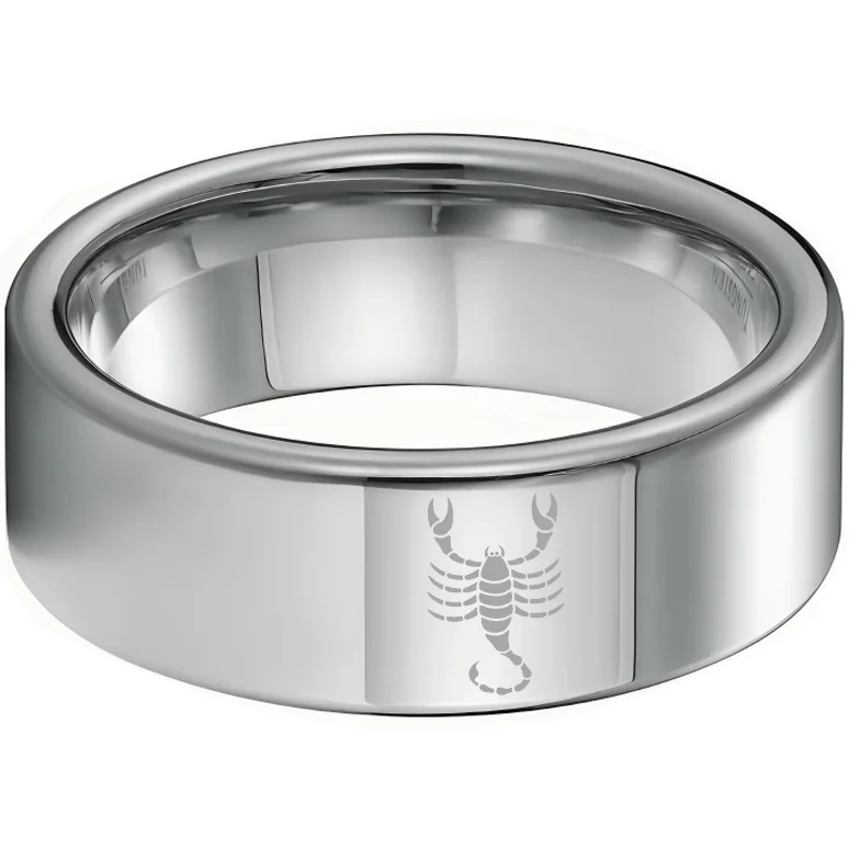 Wedding Fashion Sliver Scorpio Tungsten Rings and Flat Edge Comfort Fit for Mens and Womens 4MM 6MM 8MM
