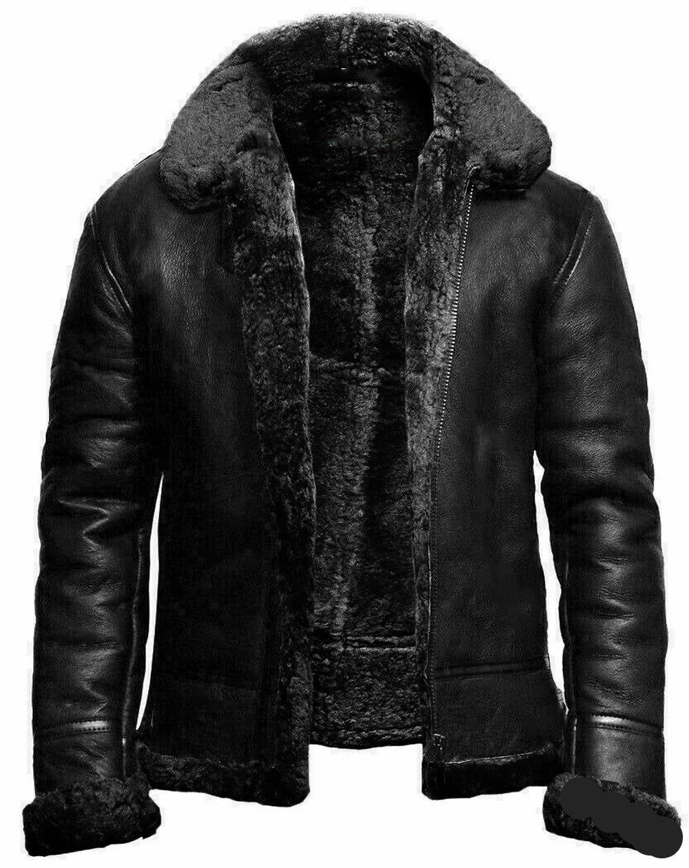 Black Sheep Skin Semi-aniline Fully Faux Fur Lined Leather Coat only