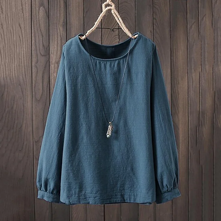 VChics Solid Color Comfortable Casual Loose Fitting Long Sleeved Shirt