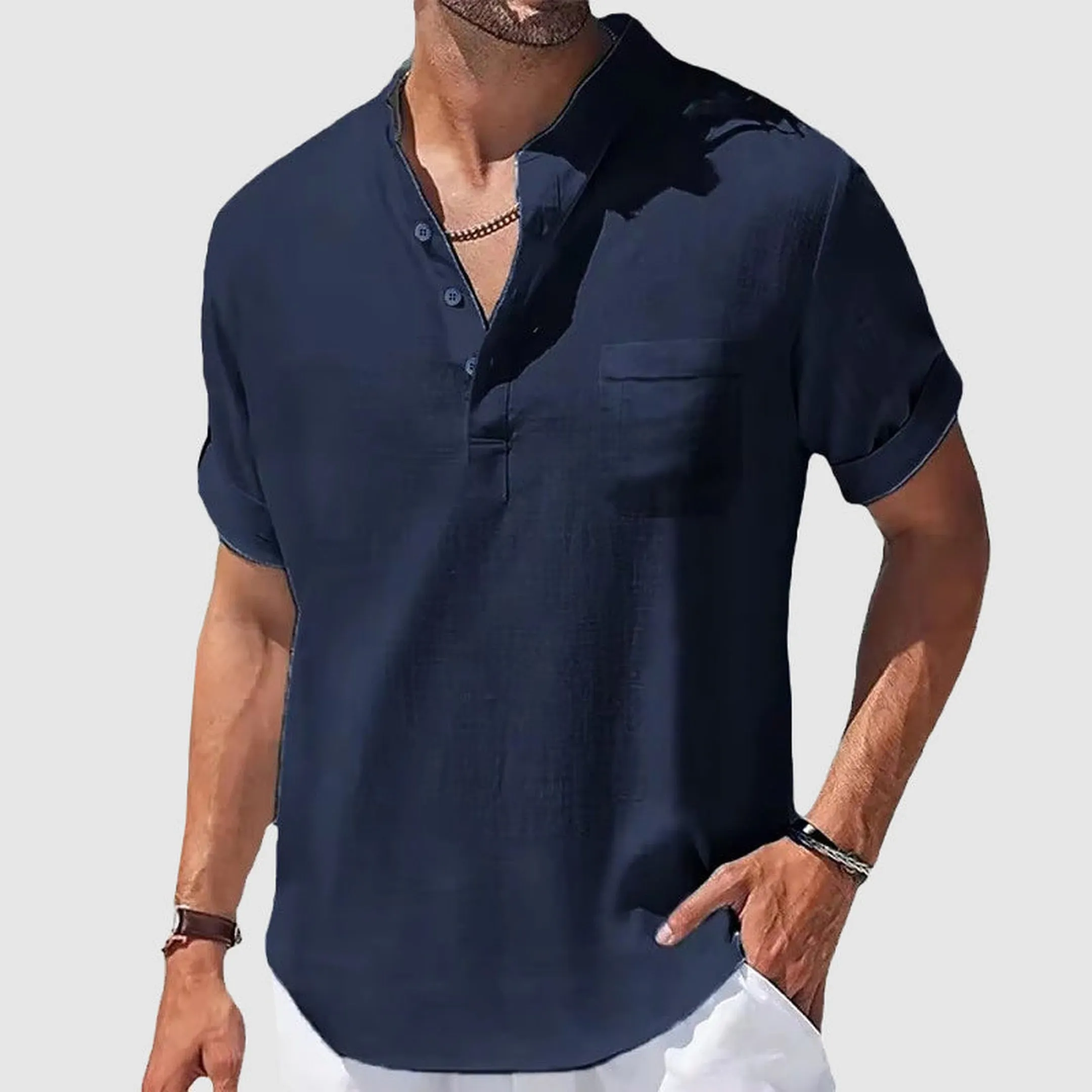 Men's Cotton Henley Shirt &ndash; Breathable Casual Summer Top