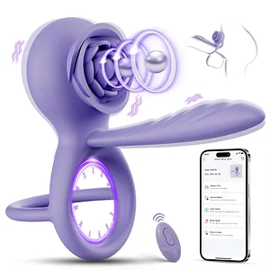 Rose App-Controlled Vibrating Cock Ring and Penis Sleeve with Clit Stimulator - 9 Vibration Modes