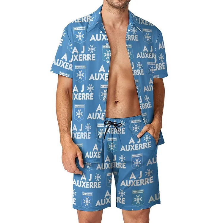 AJ Auxerre Costume De Plage À Manches Courtes Avec Poches Chemise Hawaïenne