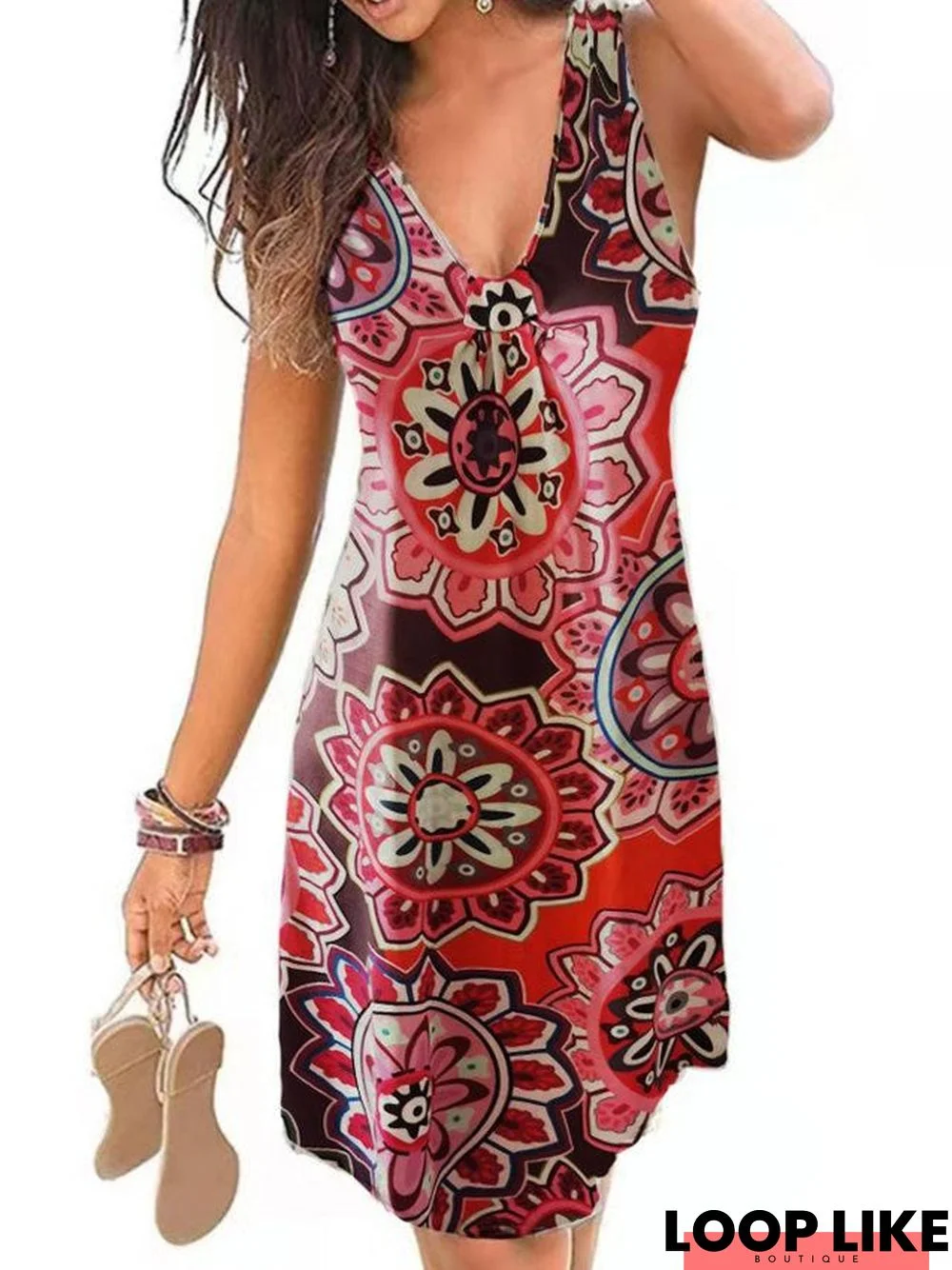 Spring and Summer Ethnic New Women's Sexy V-Neck Print Dress