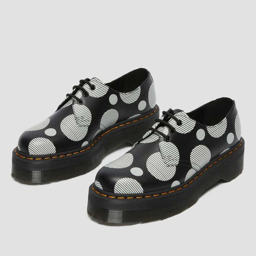 Black Round Toe  Lace Up Loafers With Dot Striped Platform Lug Sole Chunky Heel Shoes Nicepairs
