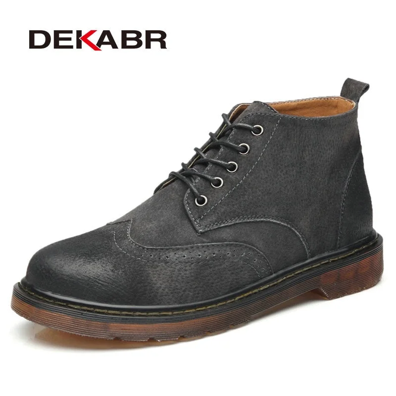 DEKABR Cow Suede Autumn Men Boots Fashion Non-slip Working Ankle Boots Male High Top Casual Shoes Motorcycle Martins Boots