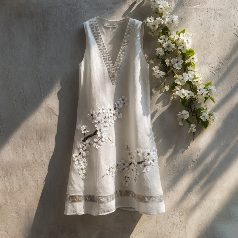 Retro Cherry Blossom Printed Pattern Tank Dress wearshes