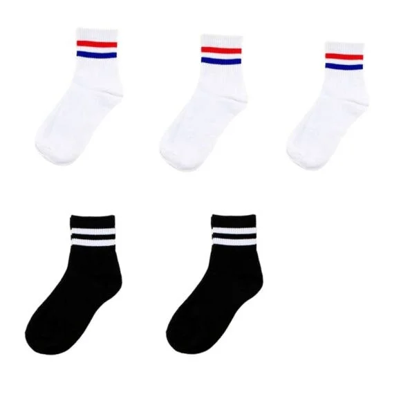 Abebey  10 Pieces=5 Pairs /Lot Winter Cotton Women Socks Black White Stripes Tube Ankle Streetwear Sports Socks Harajuku Meias TJ211