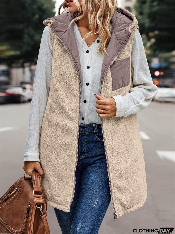 Sleeveless Zip-up Reversible Quilted Vest Puffer Jacket for Women