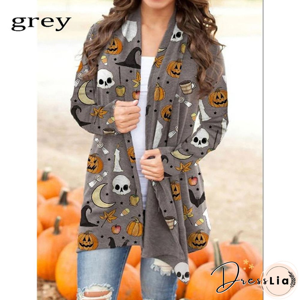 New trend Halloween women's coat digital printing loose long-sleeved sweater casual cardigan