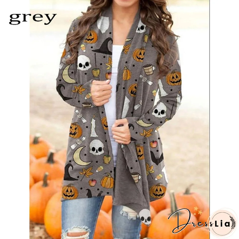 New trend Halloween women's coat digital printing loose long-sleeved sweater casual cardigan