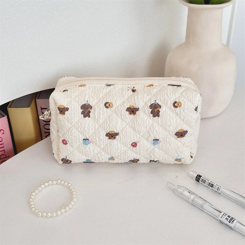 31291 Fresh Quilted Hand-held Cosmetic Bag Girl Large Capacity Cute Storage Student Zipper Stationery Bag Pencil Case
