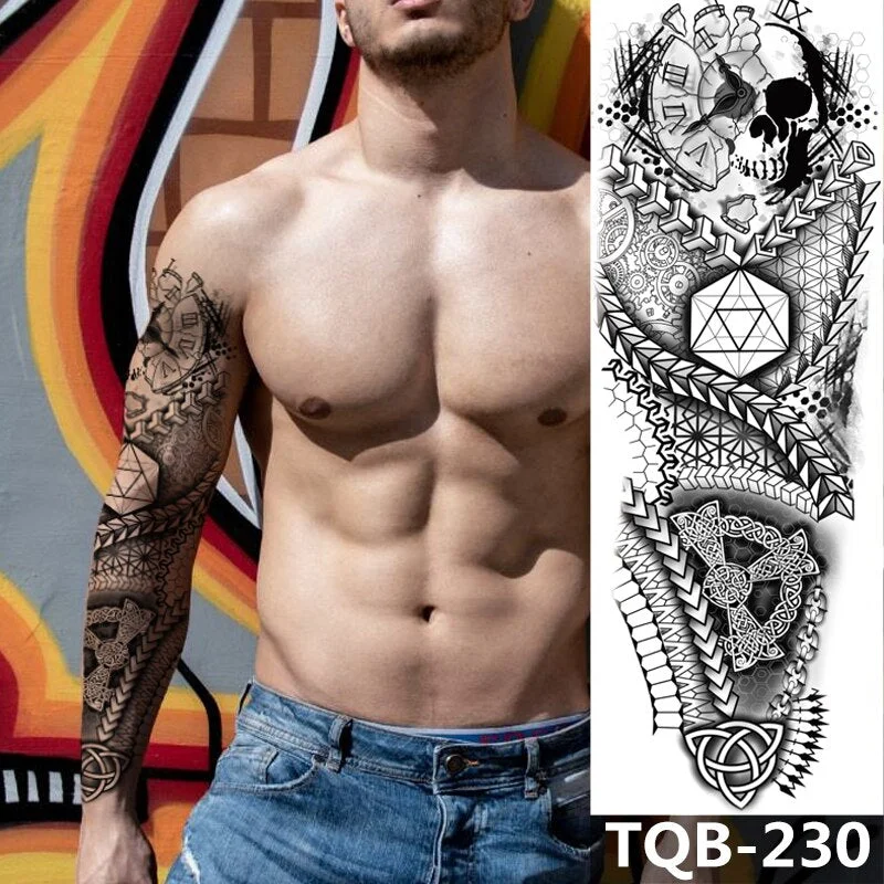 Waterproof Temporary Tattoo Sticker Totem Mechanical Full Arm Large Size Sleeve Tatoo Fake Tatto Flash Tattoos For Men Women