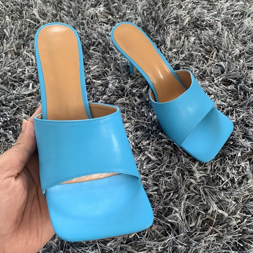 2022 New Summer Women Sandals Square Toe Ladies Heel Mules Sexy Thin High Heels Sandals Slippers Female Fashion Woman Shoes
