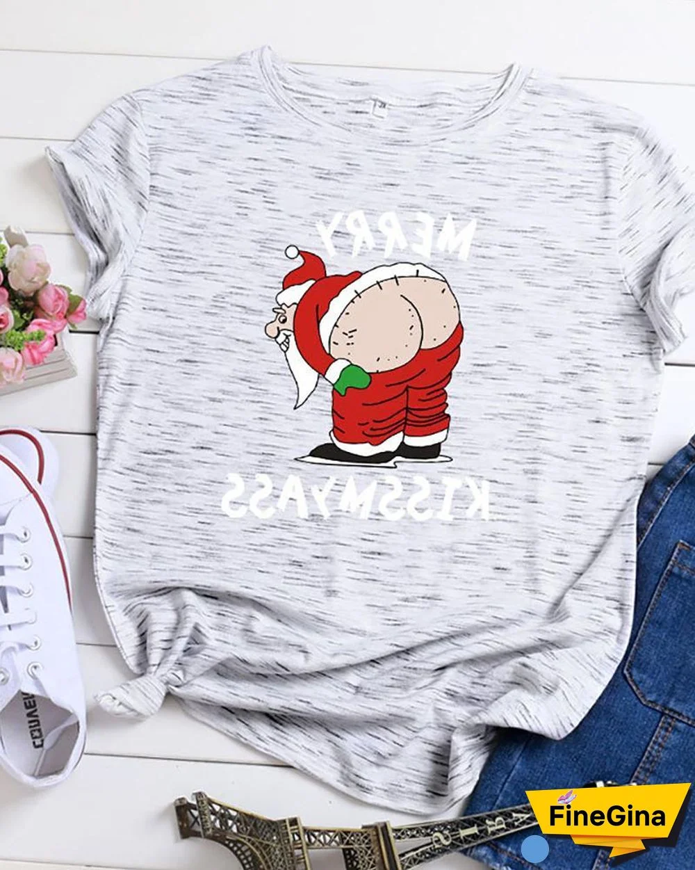 Christmas Short Sleeve Satin Print T-Shirt P10835