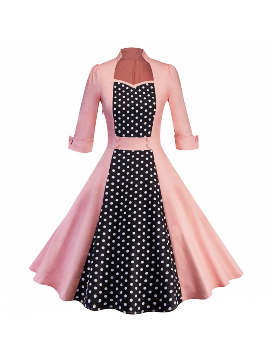 1950s Dress Retro Polka Dot Pattern Stitching Swing Dress