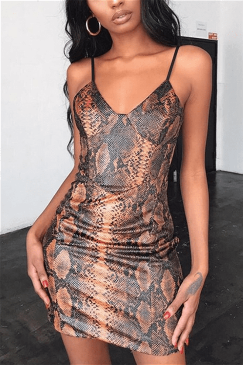 Fashion Sexy Snake Pattern Sling Dress