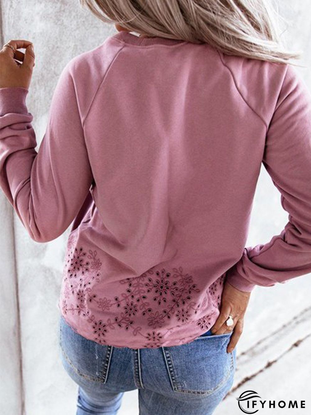 Rose Red Round Neck Casual Cotton-Blend Tunic Sweatshirt | IFYHOME