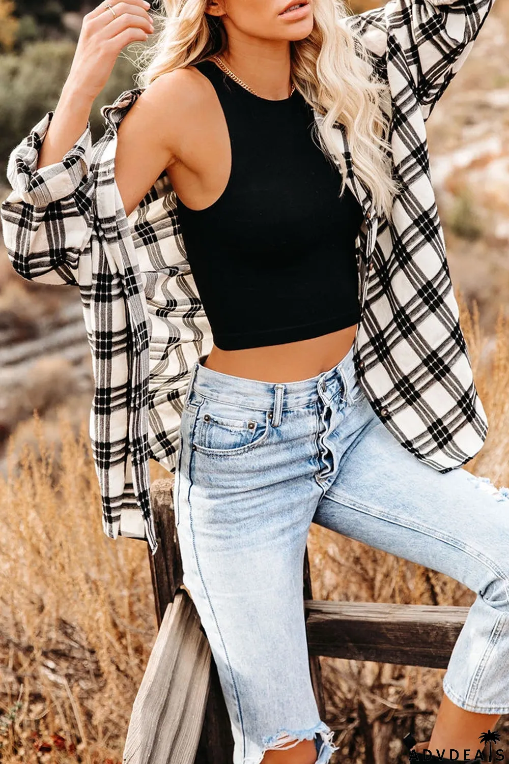 Lapel Plaid Long Sleeve Shirt Coat