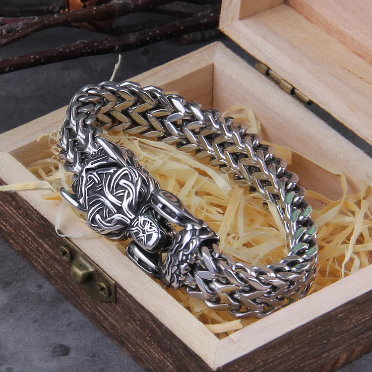 Coutureaura Punk Wolf With Raven Pattern Stainless Steel Bracelet