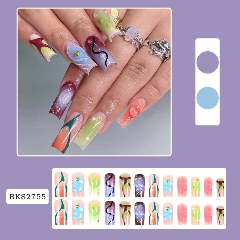 Retro Solid Color Star Starry Sky Leopard PVC Press-on Nails 1 Set