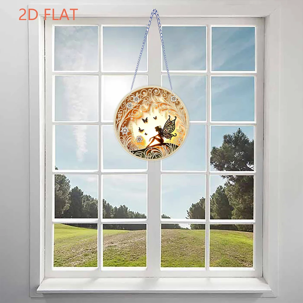 2D Flat DIY Hanging Diamond Art Kits Rhinestone Window Pendants (Silhouette)