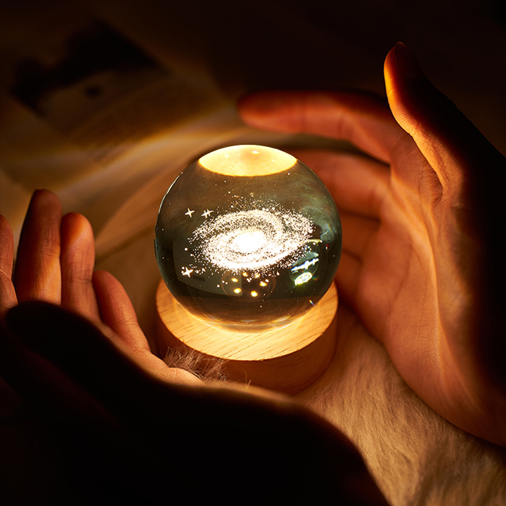 3D Crystal Ball Night Light - Laser Carved Holographic Galaxy Planet Model Projection LED Lamp - Appledas