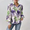 Gioiacombo&trade; Camicia a maniche lunghe stampata ampia da donna primaverile e autunnale