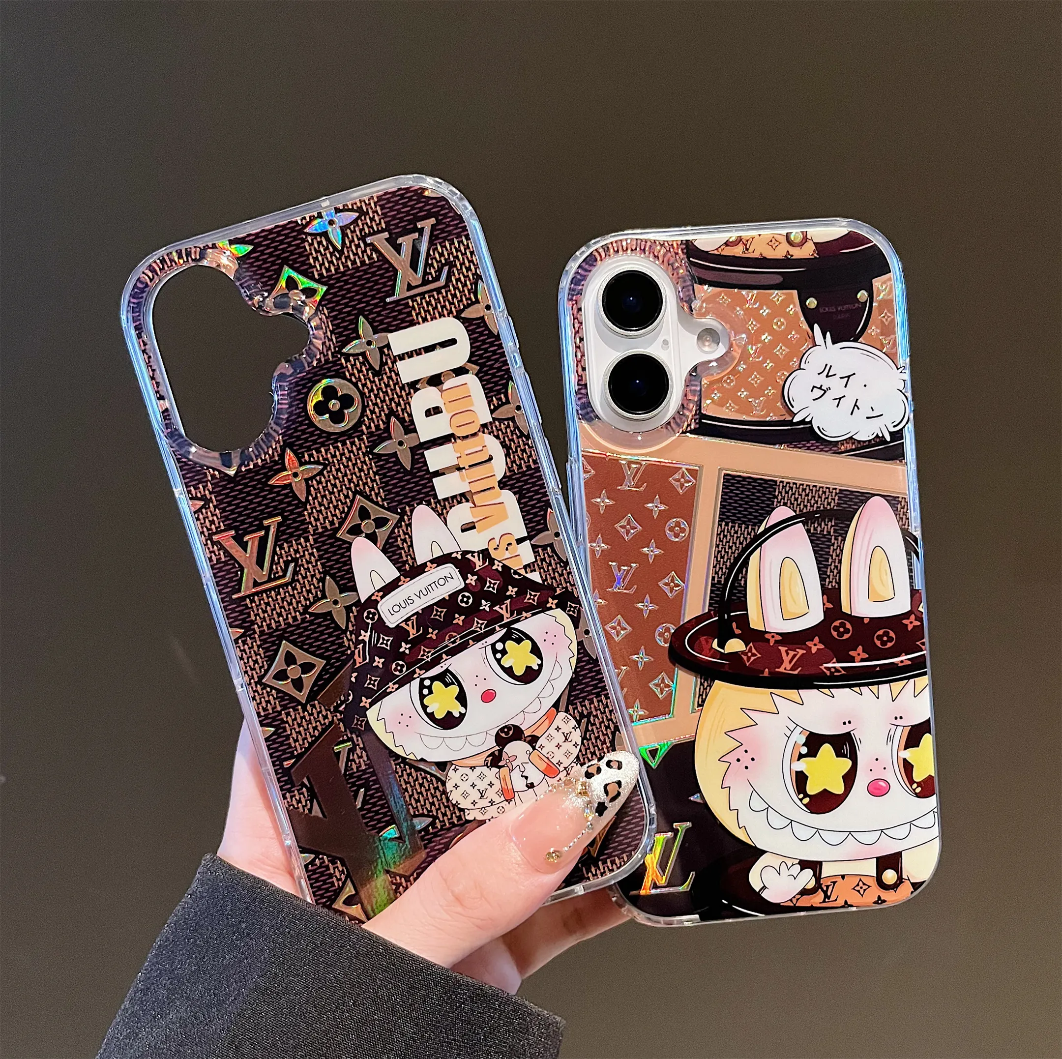 Cute Cartoon LV Monogram Checkerboard Shiny Apple iPhone Cases
