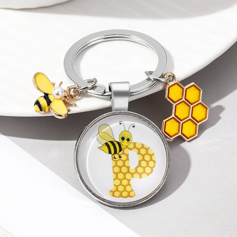 Pastoral Letter Bee Glass Metal Unisex Keychain