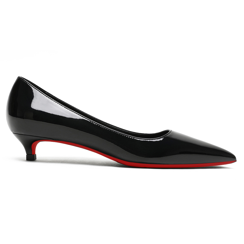 30mm Pointed Toe Red Bottom Kitten Heels Slip On Daily Comfortable Pumps for Women-MERUMOTE