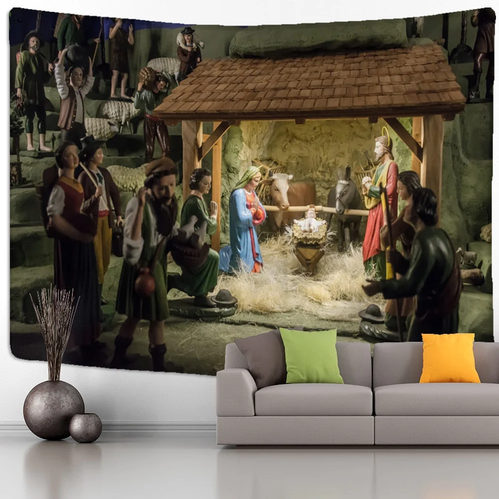 Camel Starlight Oil Painting Tapestry Wall Hanging Christmas Bohemian Style Psychedelic Witchcraft Mystery Home Decor