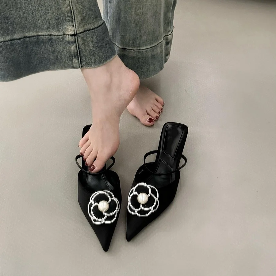 Breakj Breakj Fragrant High-Heeled French Bag Head Half Slippers Fairy Shoes Wear 2025 New Summer Temperament Pointy Single Shoes