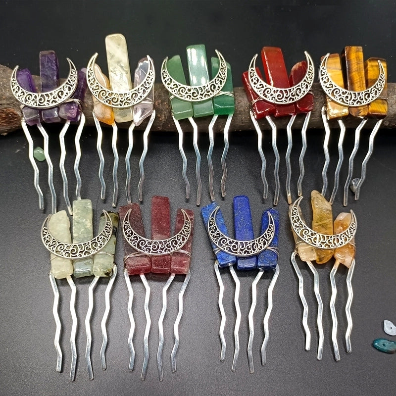 Ethnic Style Moon Natural Crystal Hair Combs