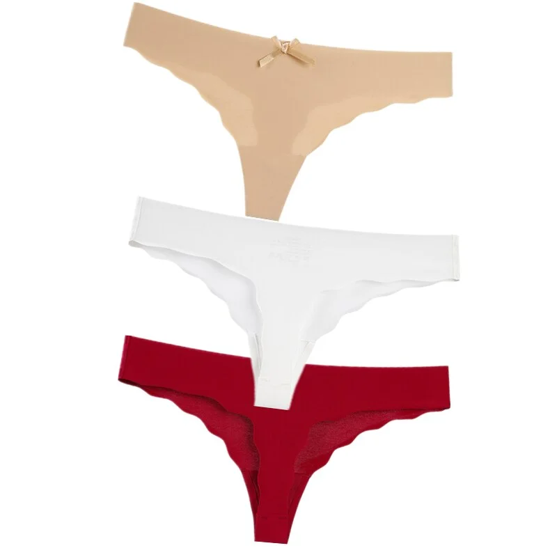 Hot 3Pcs Sexy G String & Thongs Women's Set Panties Solid Female Underwear Mid-Rise Silky Ladies Briefs Comfort Seamless Panties