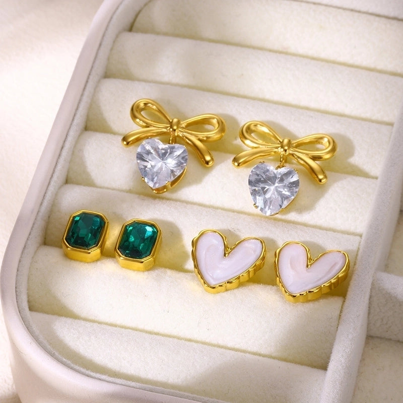 1 Piece Casual Minimalist Heart Shape Bow Knot 304 Stainless Steel 18K Gold Plated Stainless Steel Earrings