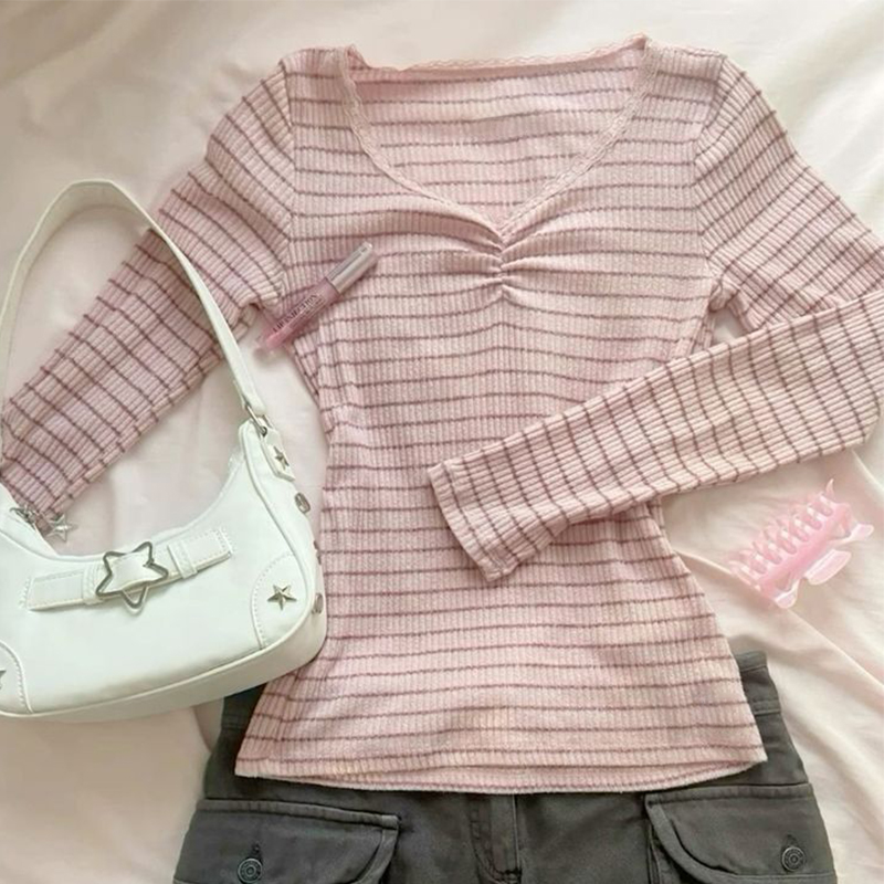 Megaarcadee Harajuku Retro Y2K Aesthetic Womens Long Sleeve Top Sexy Slim Chic Aesthetic Lace Bow Design Mini Skirt Gothic E-Girl Streetwear
